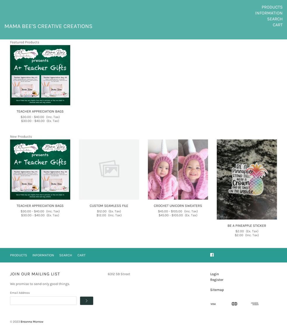 mamabeescreativecreations.com shopify website screenshot