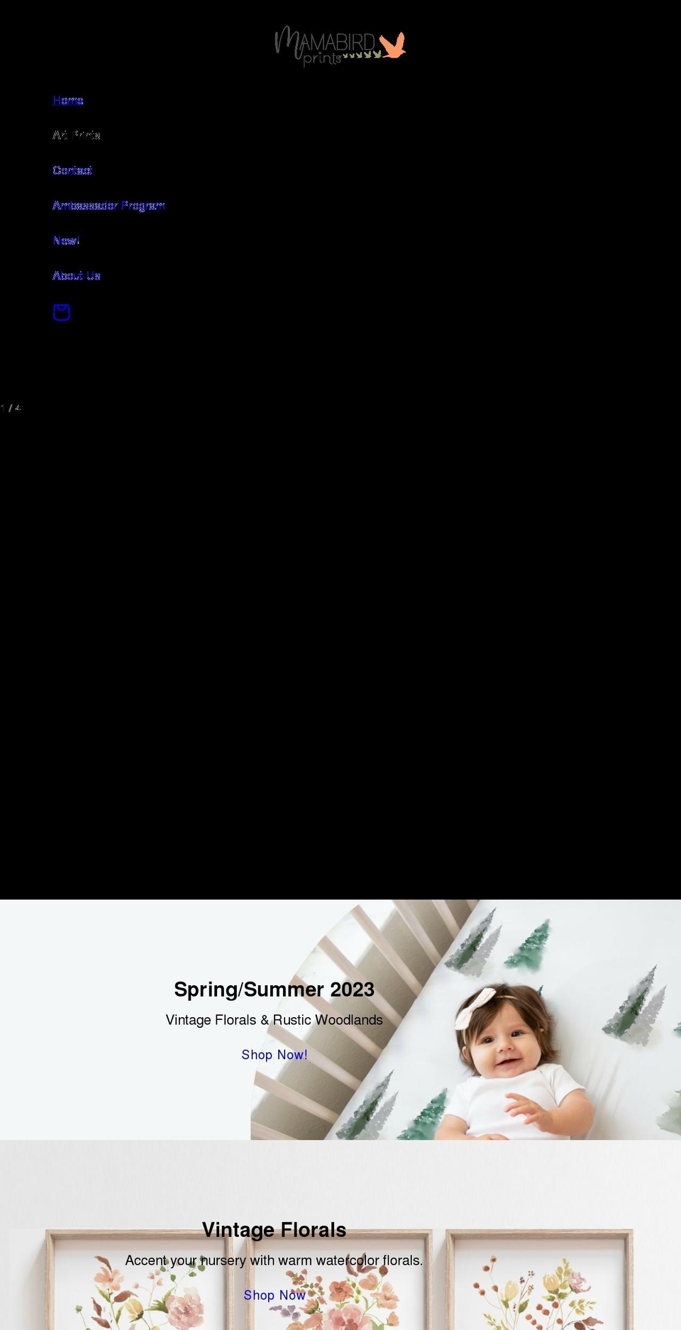 mamabirdprints.com shopify website screenshot