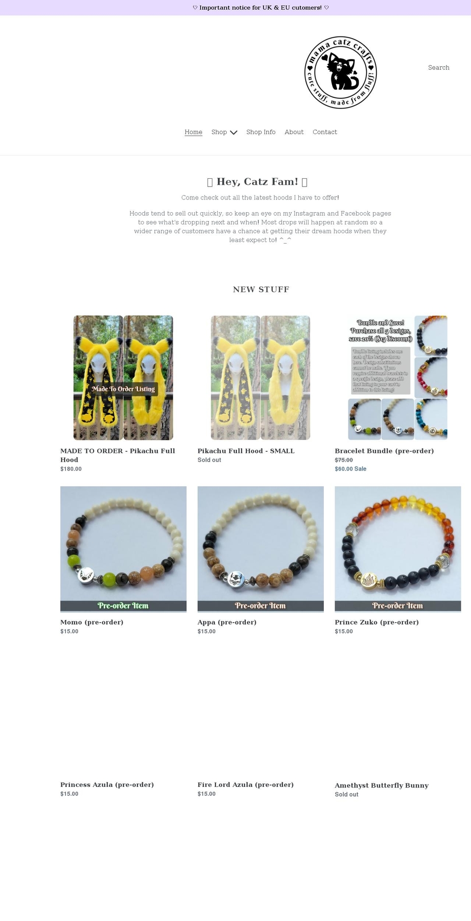 mamacatzcrafts.com shopify website screenshot