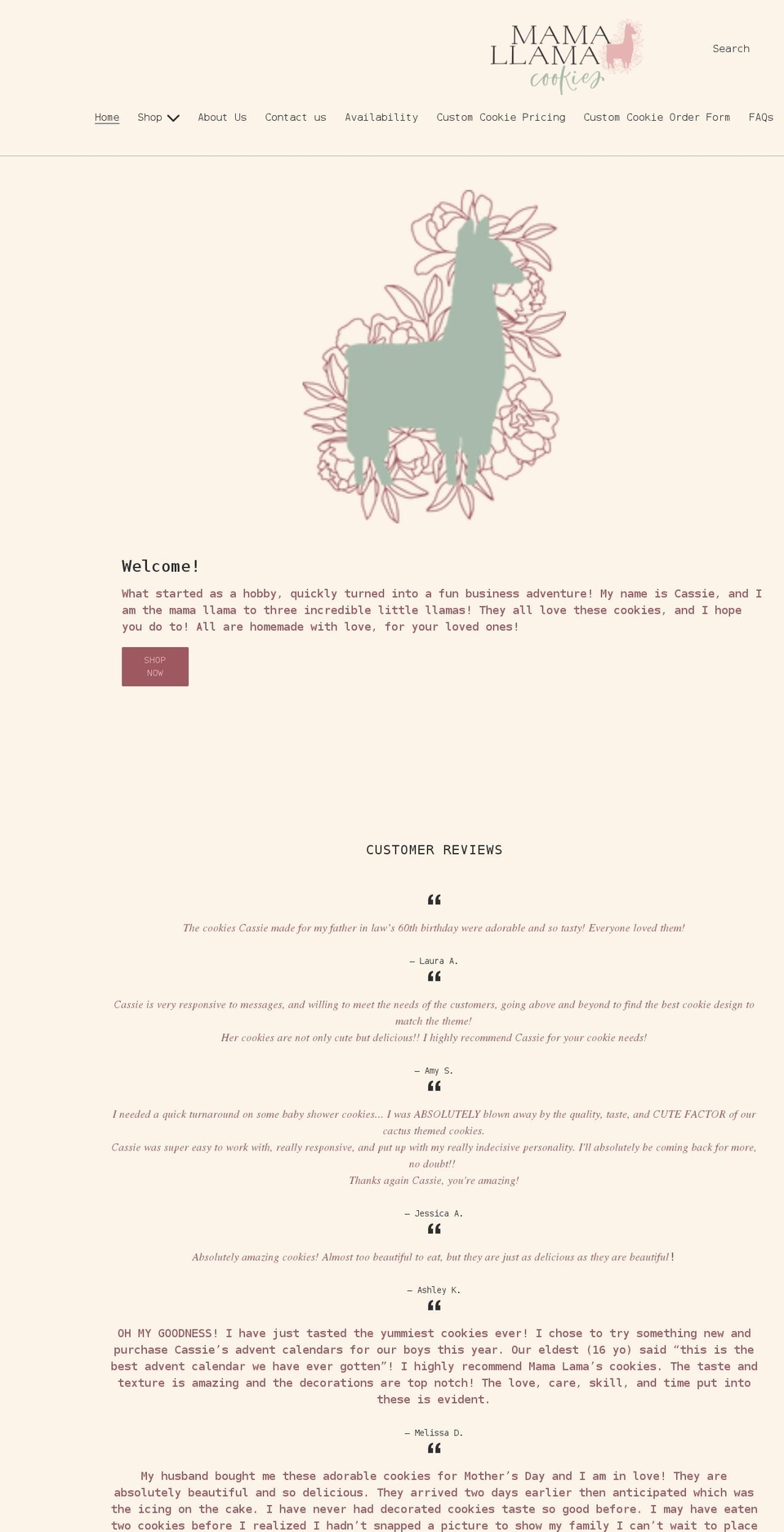 mamallamacookies.com shopify website screenshot