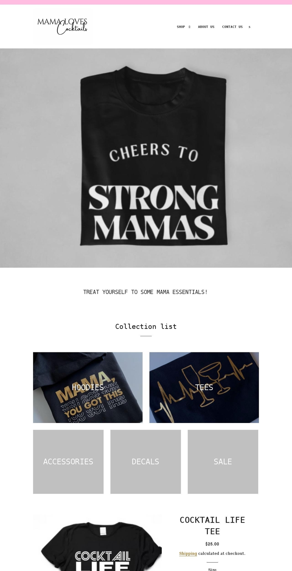 mamalovescocktails.com shopify website screenshot
