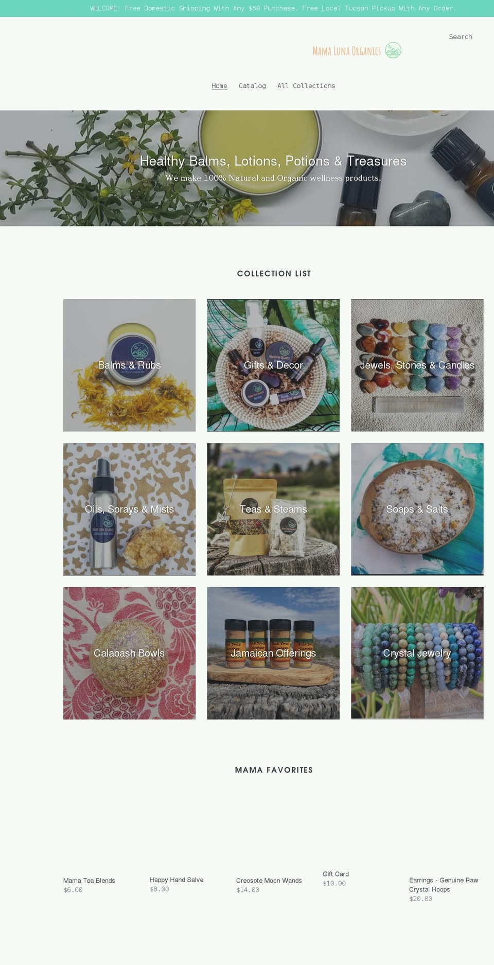 mamalunaorganics.com shopify website screenshot