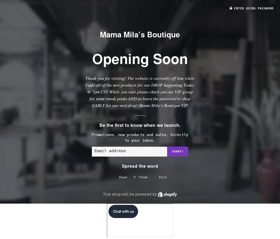mamamilasboutique.com shopify website screenshot
