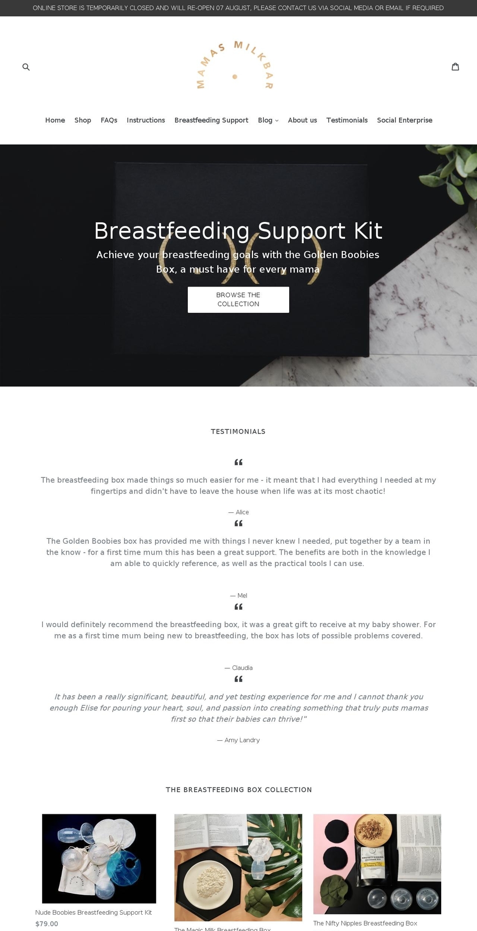 mamas-milkbar.com shopify website screenshot