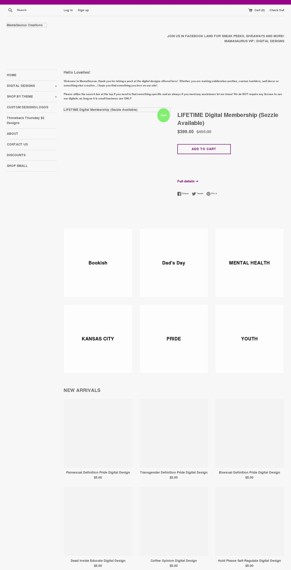 mamasauruscreations.com shopify website screenshot