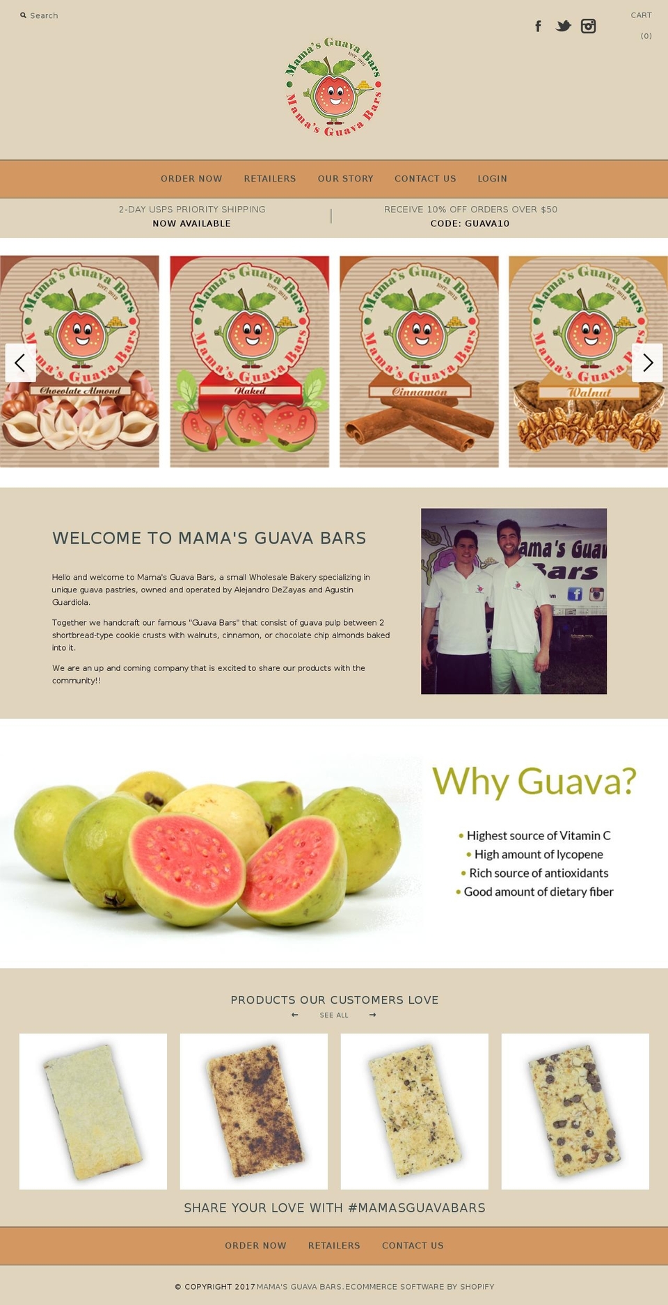 mamasguavabars.com shopify website screenshot