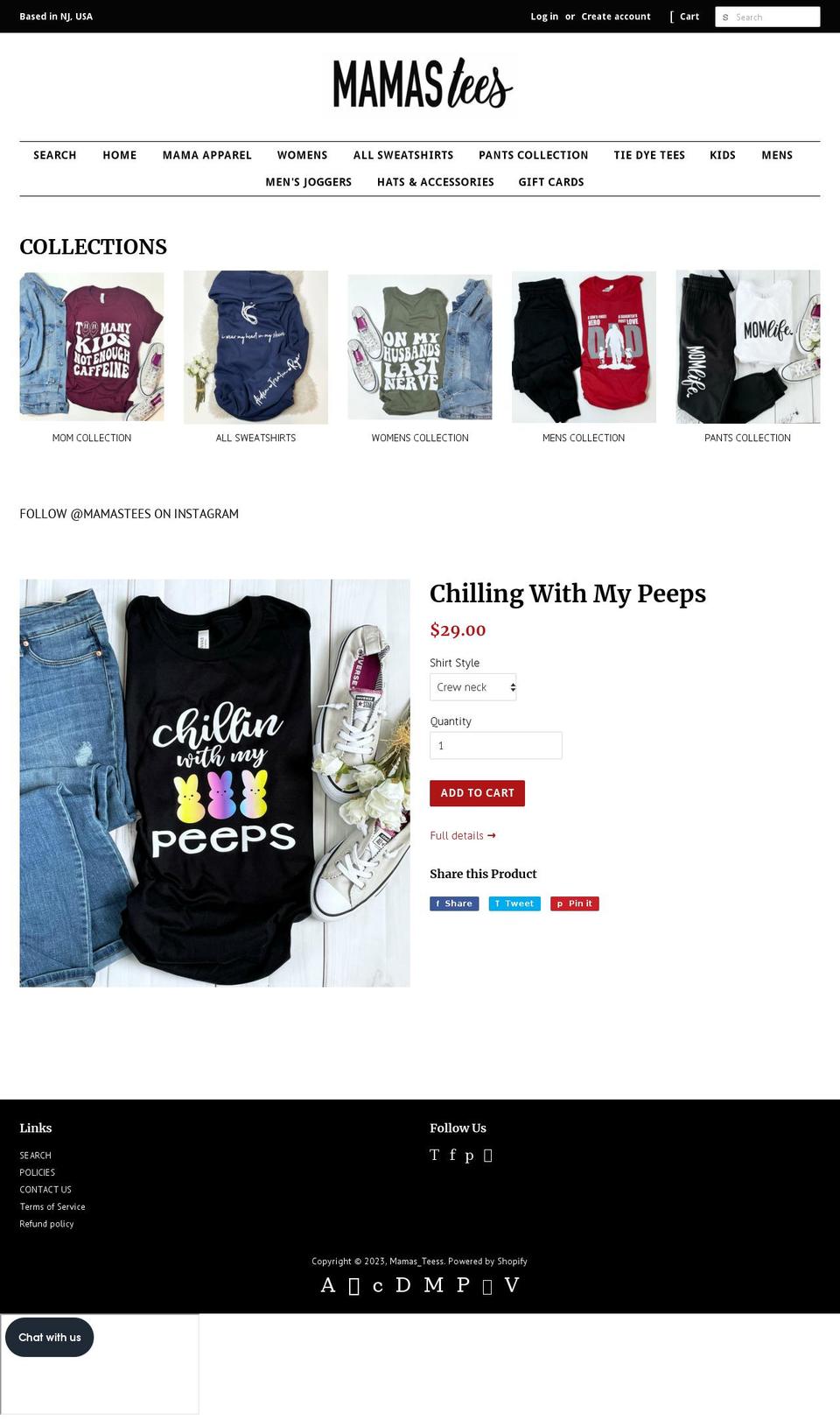 mamastees.com shopify website screenshot