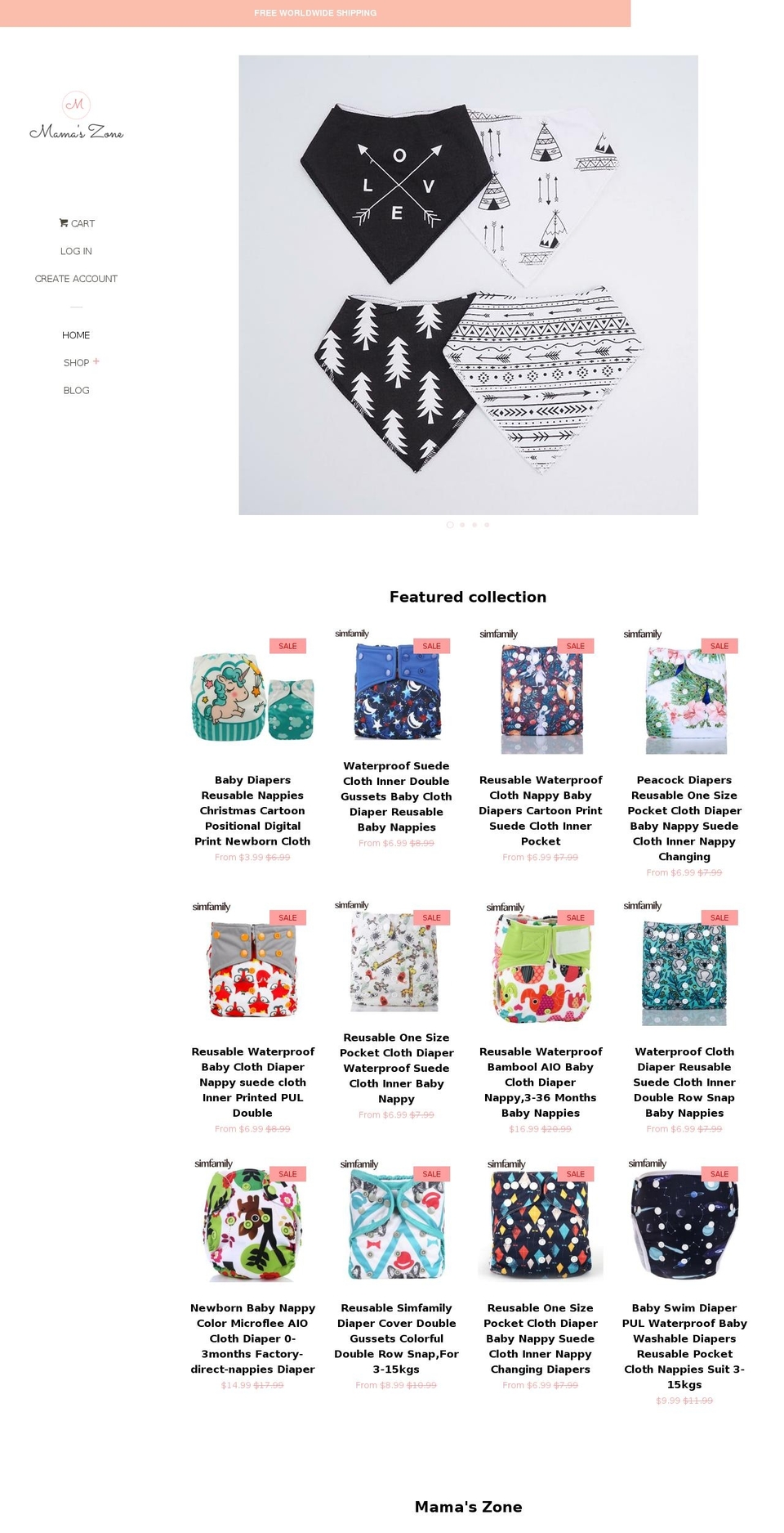 mamaszone.com — Shopify storefront screenshot