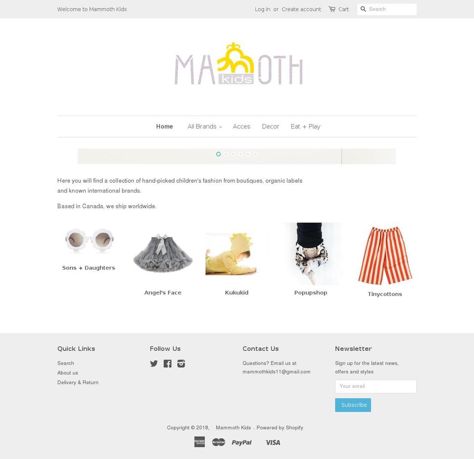 mammoth-kids.com — Shopify storefront screenshot