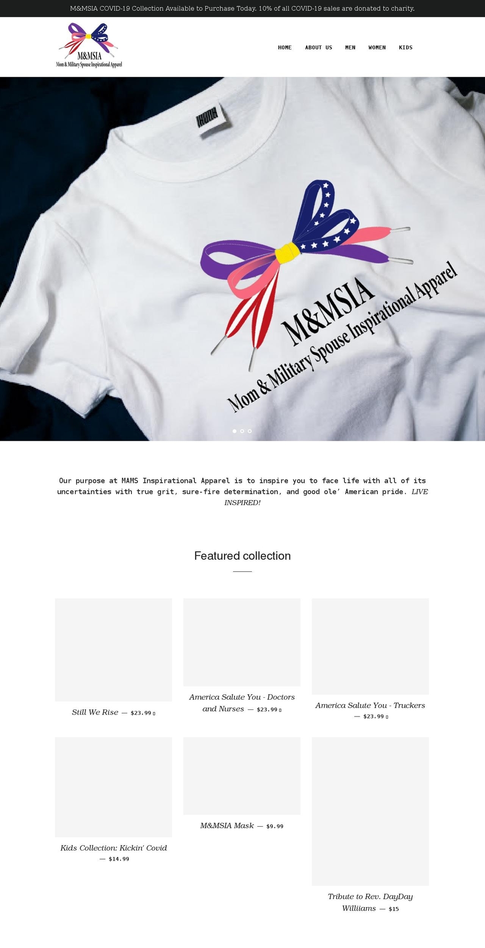 mamsinspirationalapparel.com shopify website screenshot