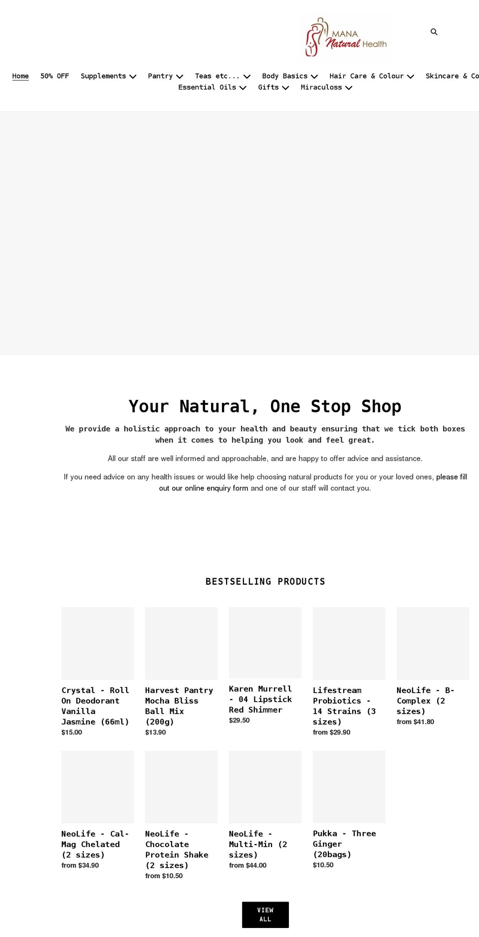 mana-natural-health.myshopify.com shopify website screenshot