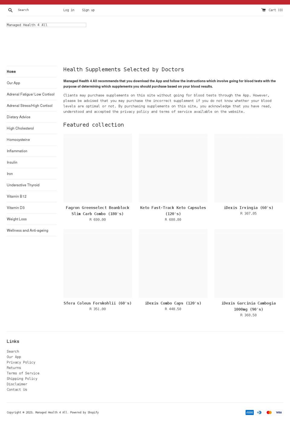 managedhealth4all.co.za shopify website screenshot