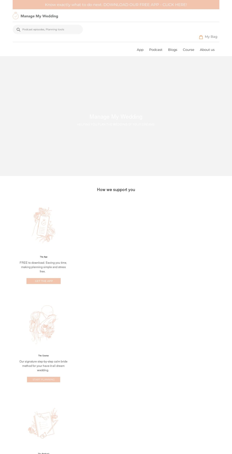 managemywedding.com shopify website screenshot