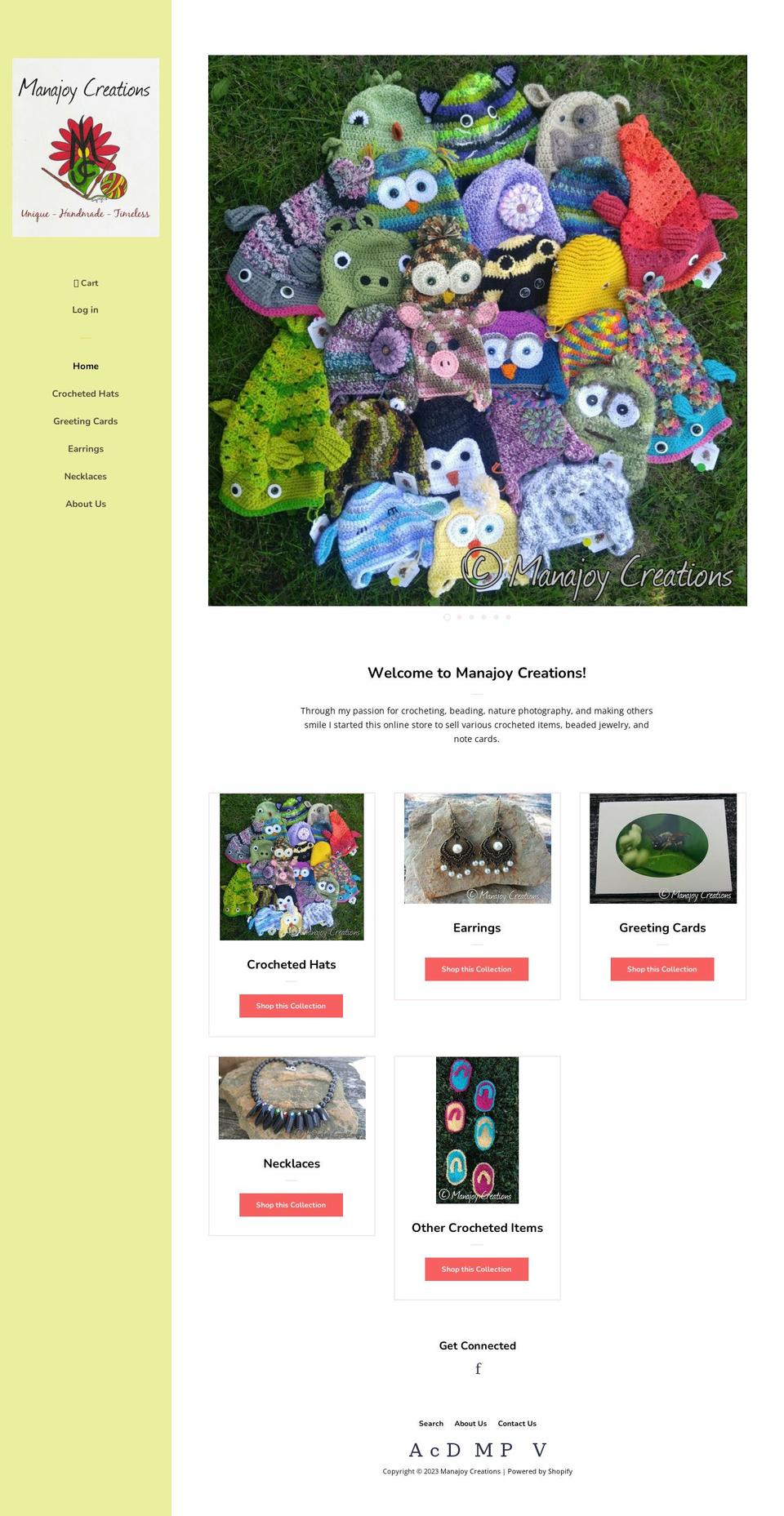manajoy-creations.myshopify.com shopify website screenshot