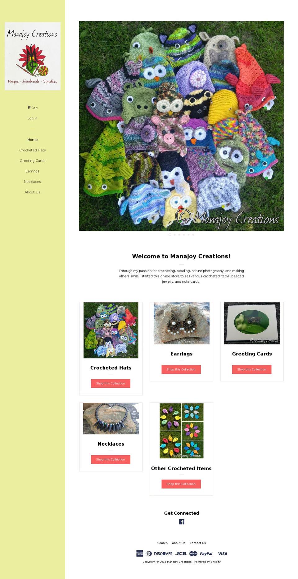 manajoycreations.com shopify website screenshot