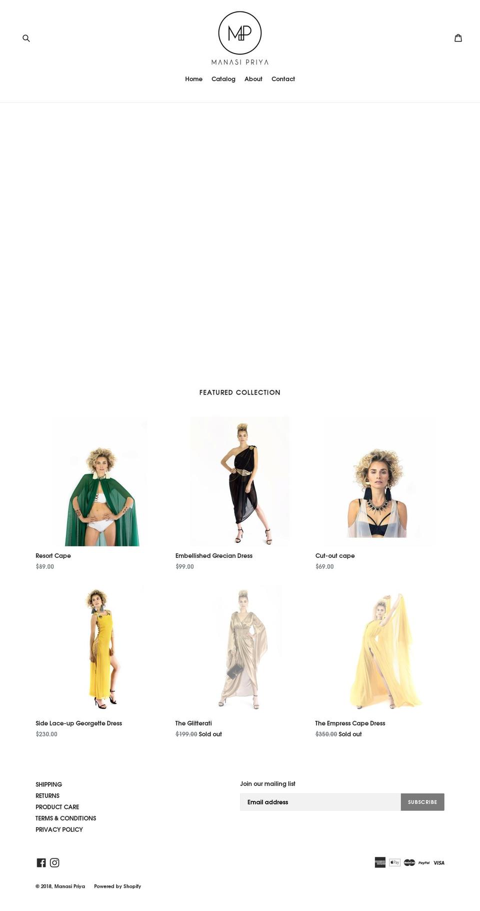 manasipriya.com — Shopify storefront screenshot