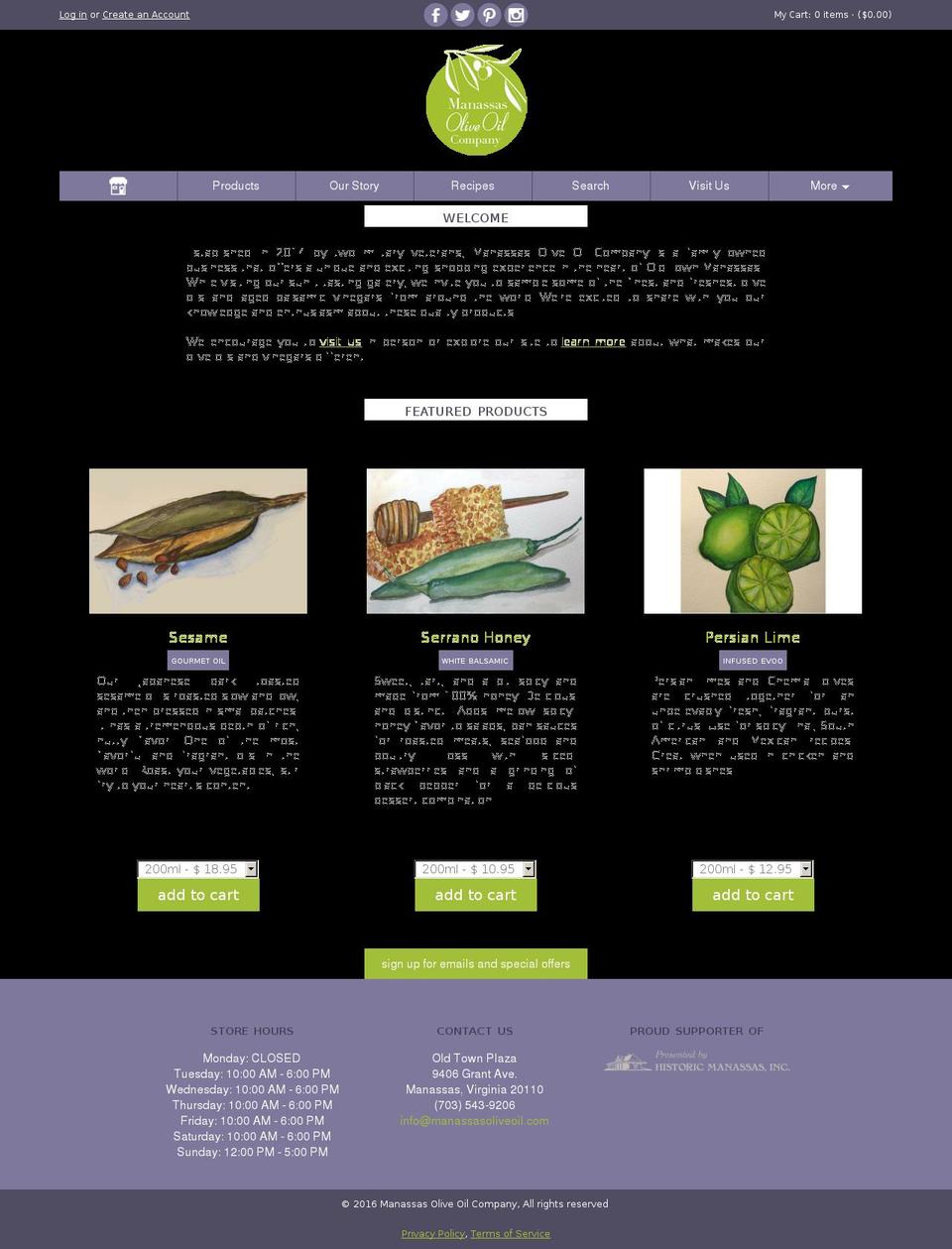 manassasoliveoil.com shopify website screenshot
