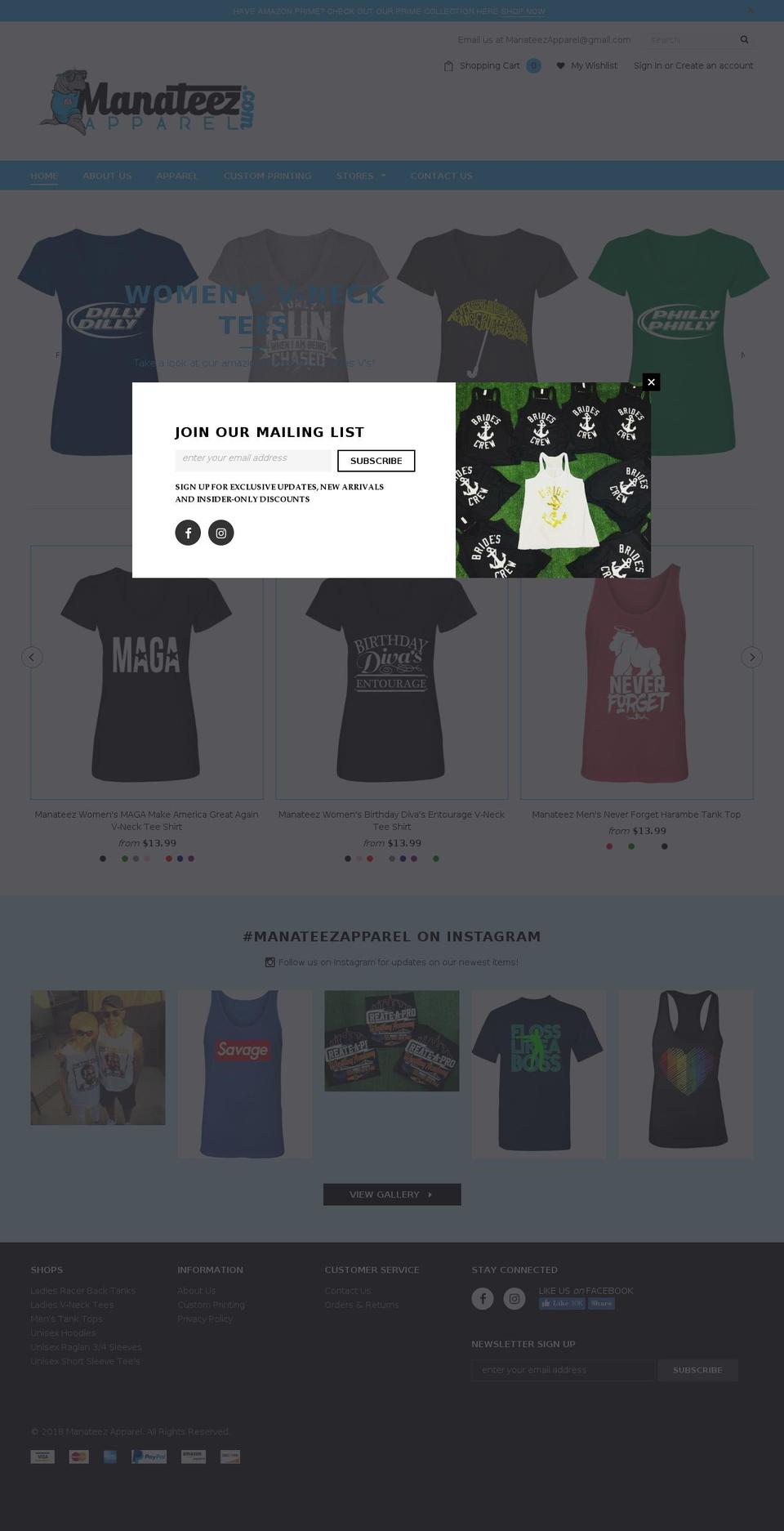 manateezapparel.com — Shopify storefront screenshot