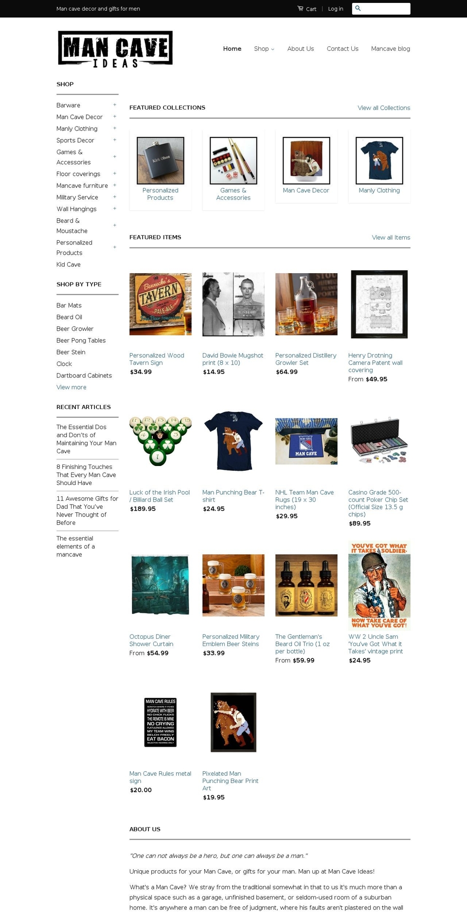 mancaveideas.com shopify website screenshot