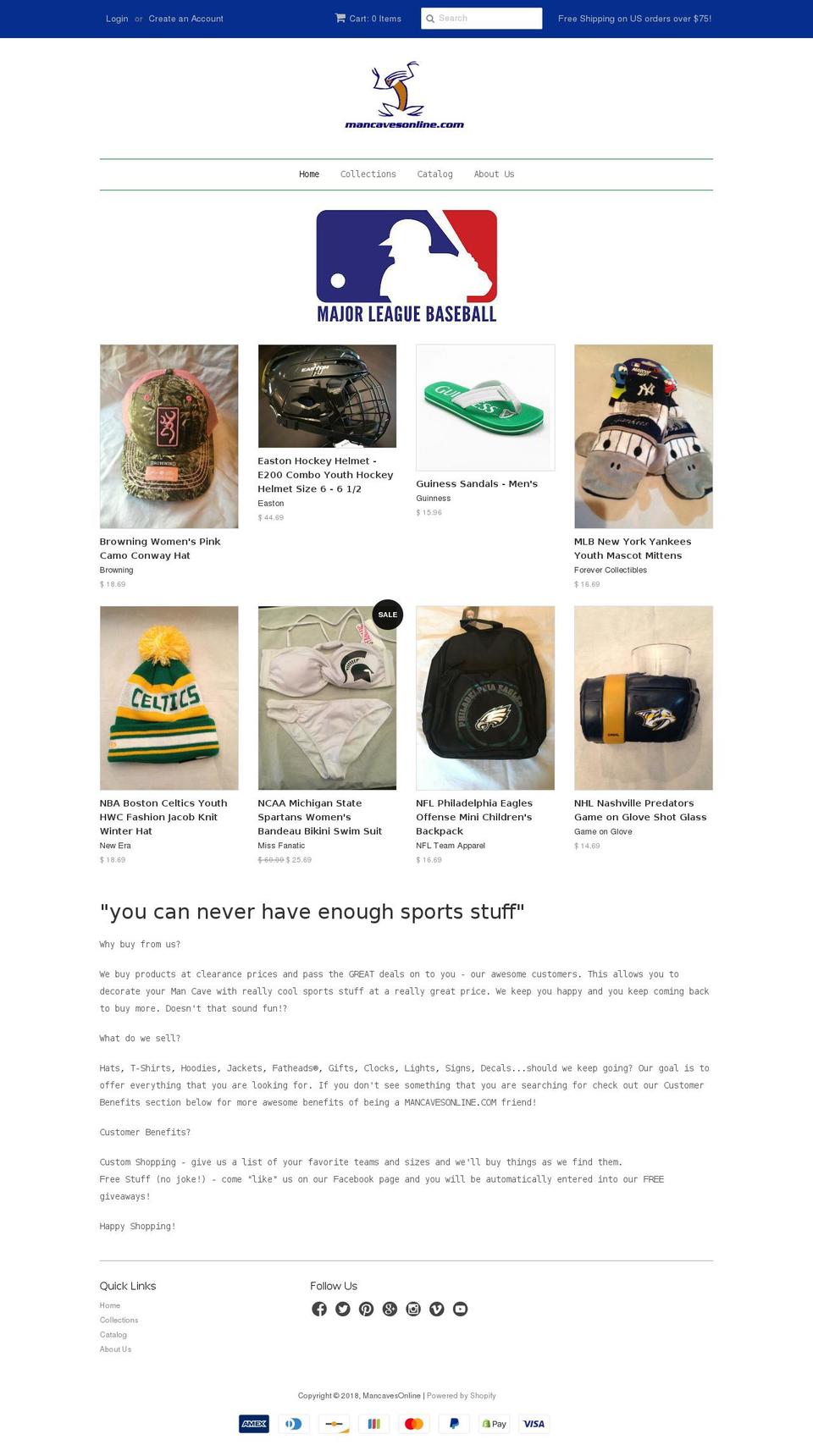 mancavesonline.com — Shopify storefront screenshot