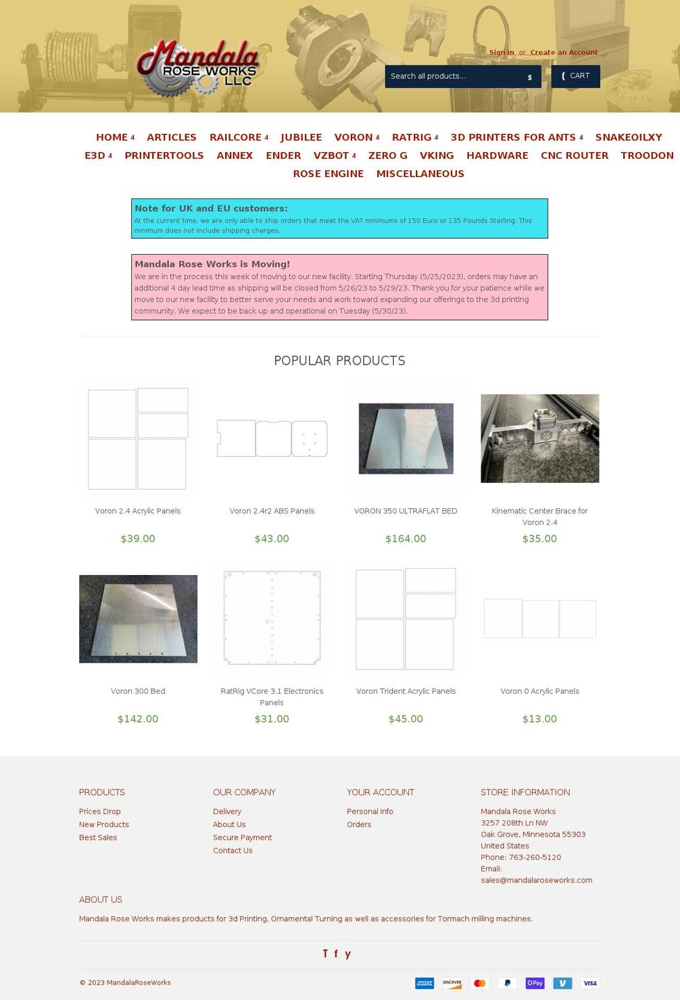mandalaroseworks.com shopify website screenshot