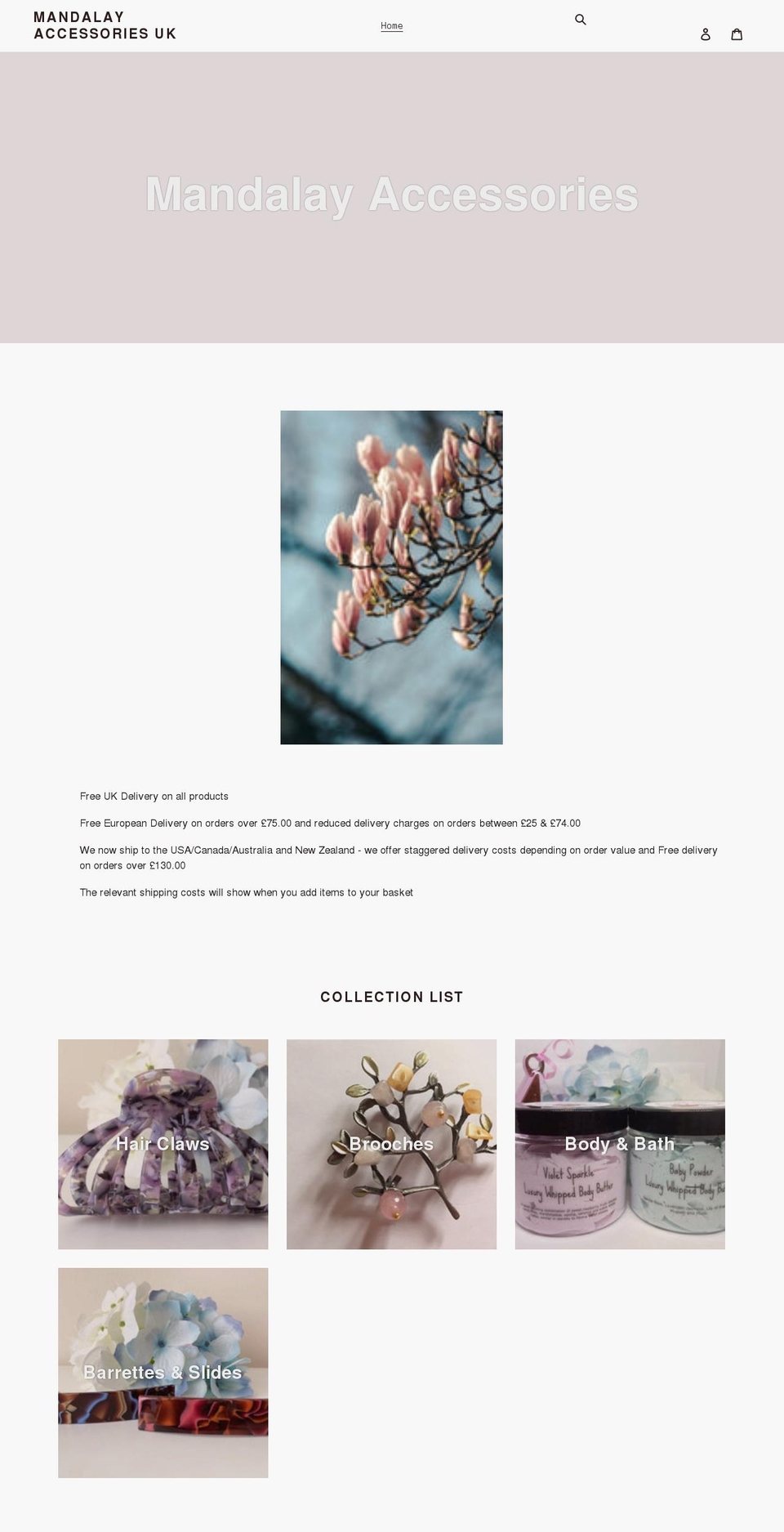 mandalayaccessories.co.uk shopify website screenshot