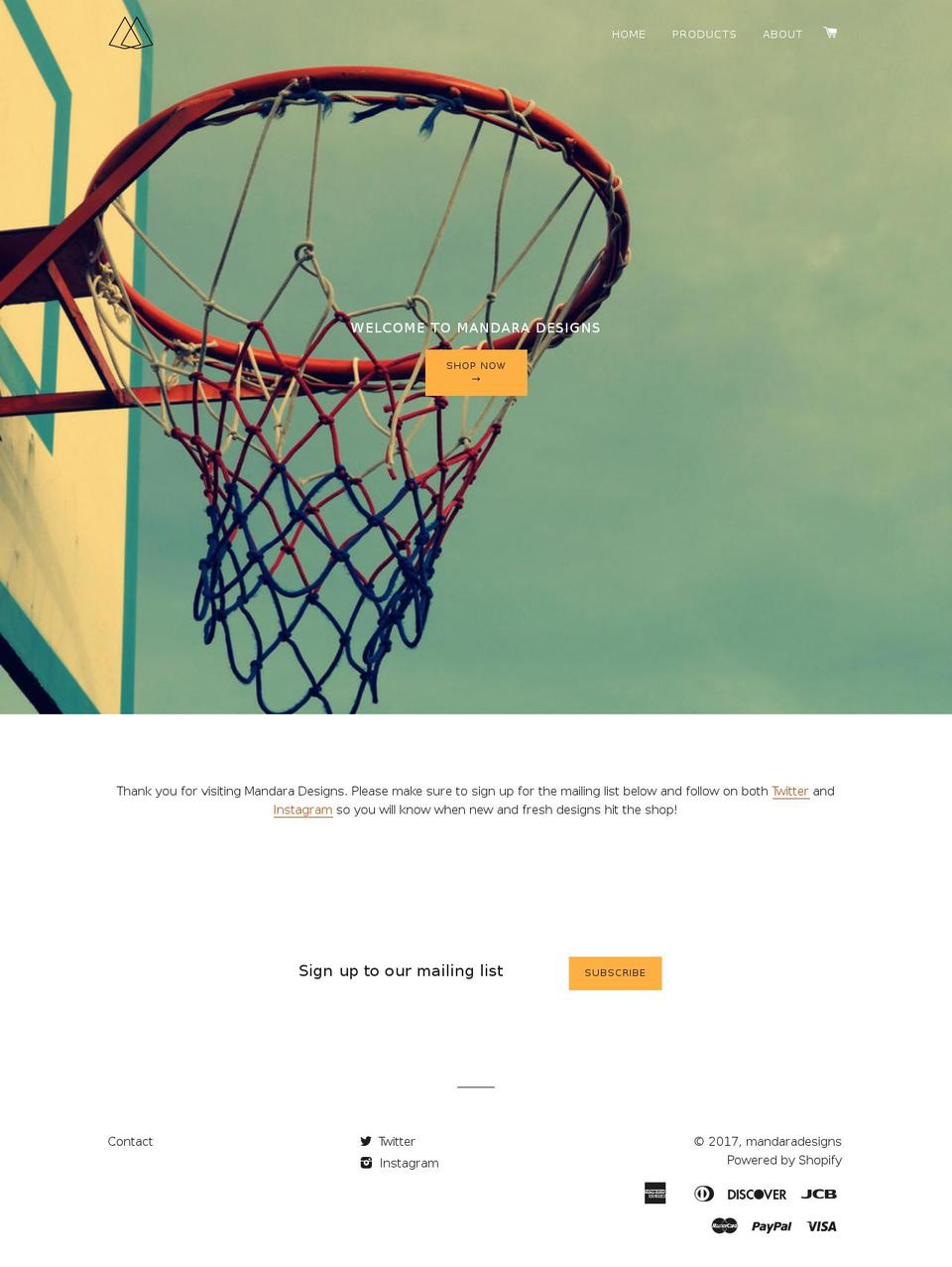 mandaradesigns.com shopify website screenshot