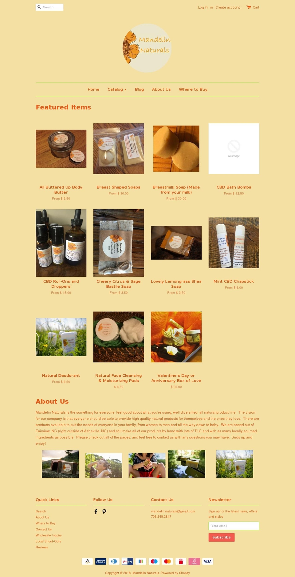 mandelinnaturals.com shopify website screenshot