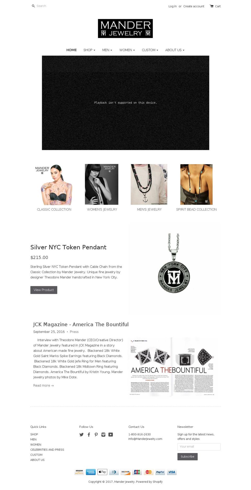Mander Jewelry video home - banner Shopify theme site example manderjewelry.com