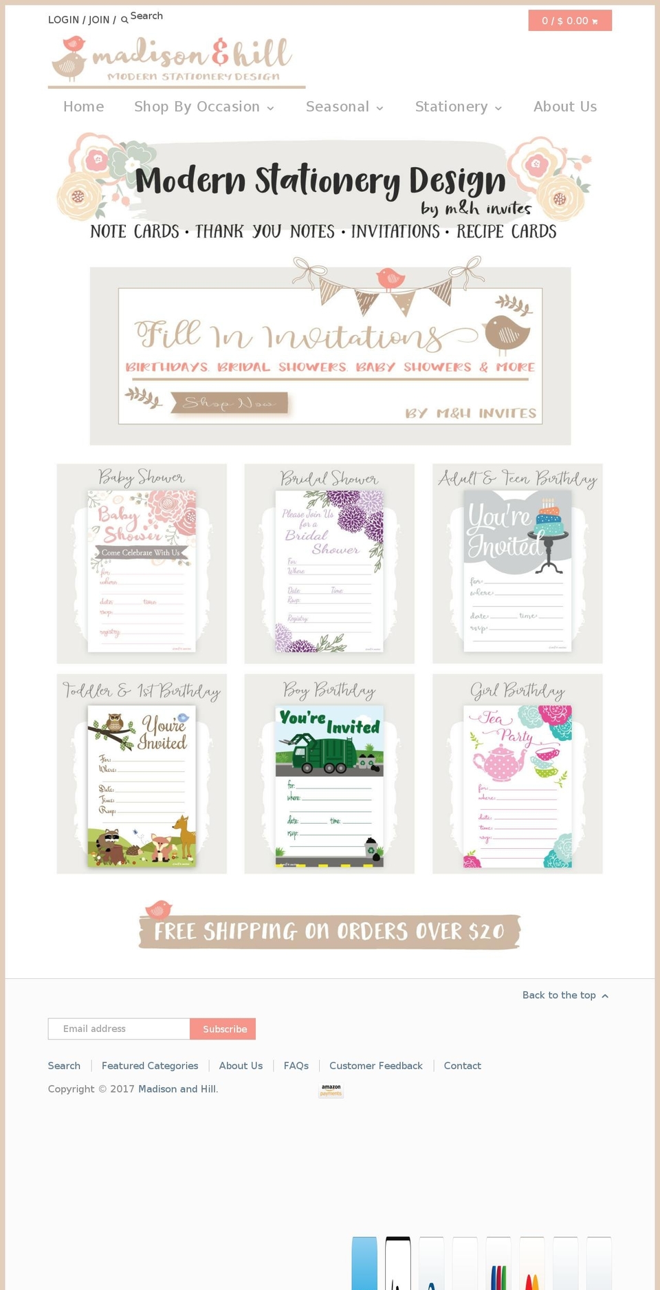 mandhinvites.com shopify website screenshot
