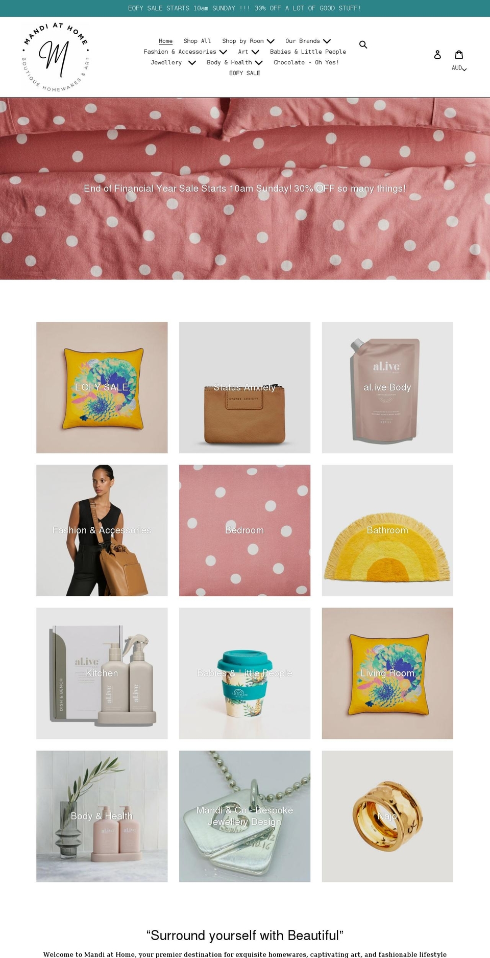 mandiathome.com.au shopify website screenshot