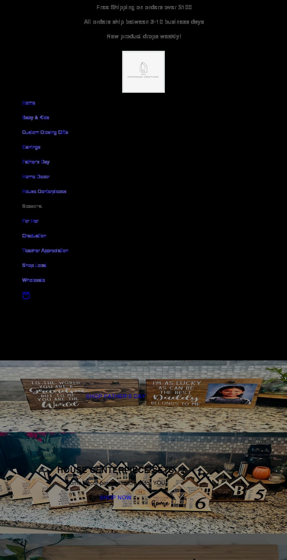 mandjhomemadecreations.com shopify website screenshot