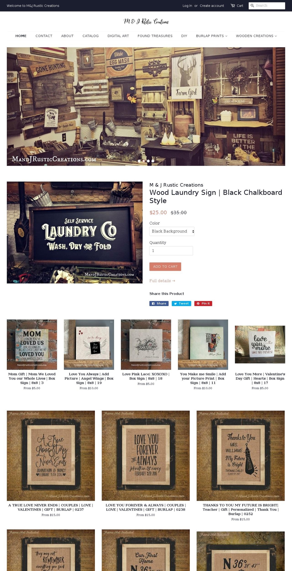 mandjrusticcreations.com — Shopify storefront screenshot