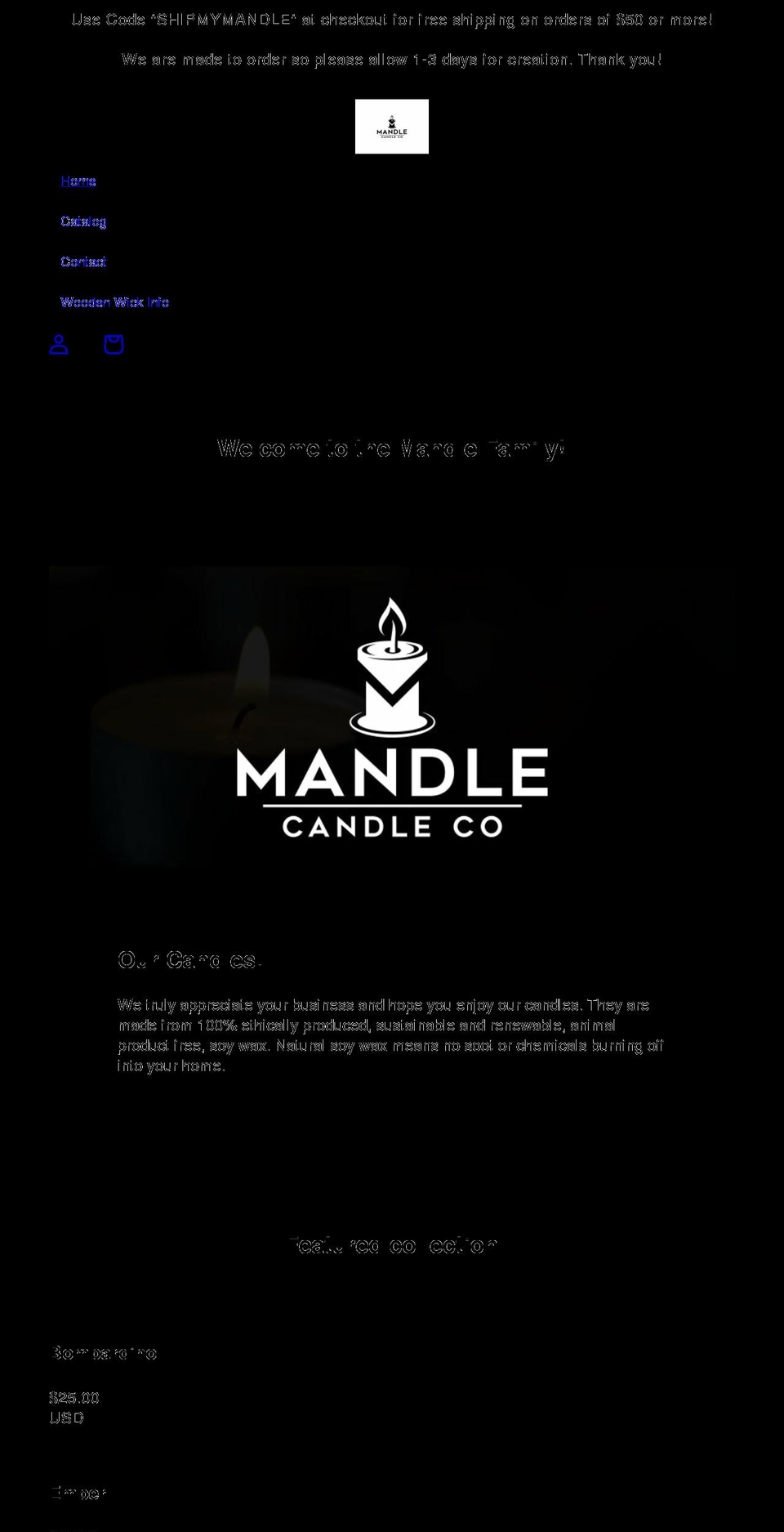 mandlecandleco.com shopify website screenshot