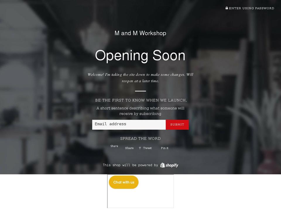 mandmworkshop.com — Shopify storefront screenshot