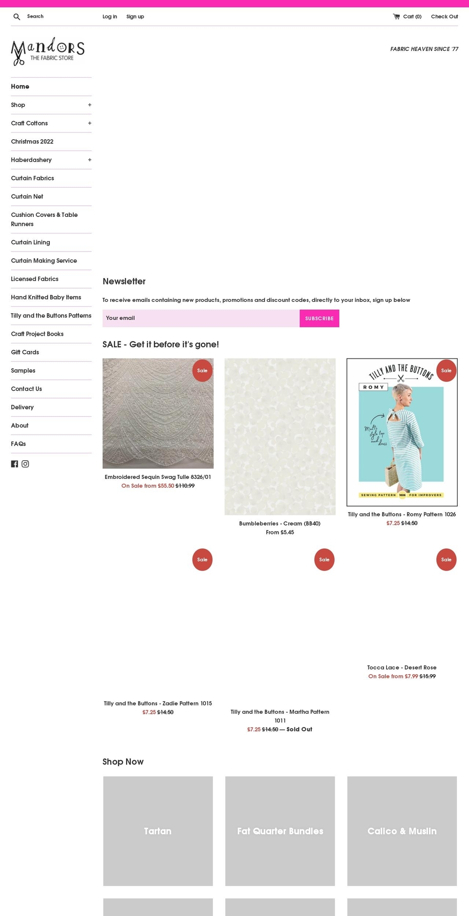 mandorsfabrics.com — Shopify storefront screenshot