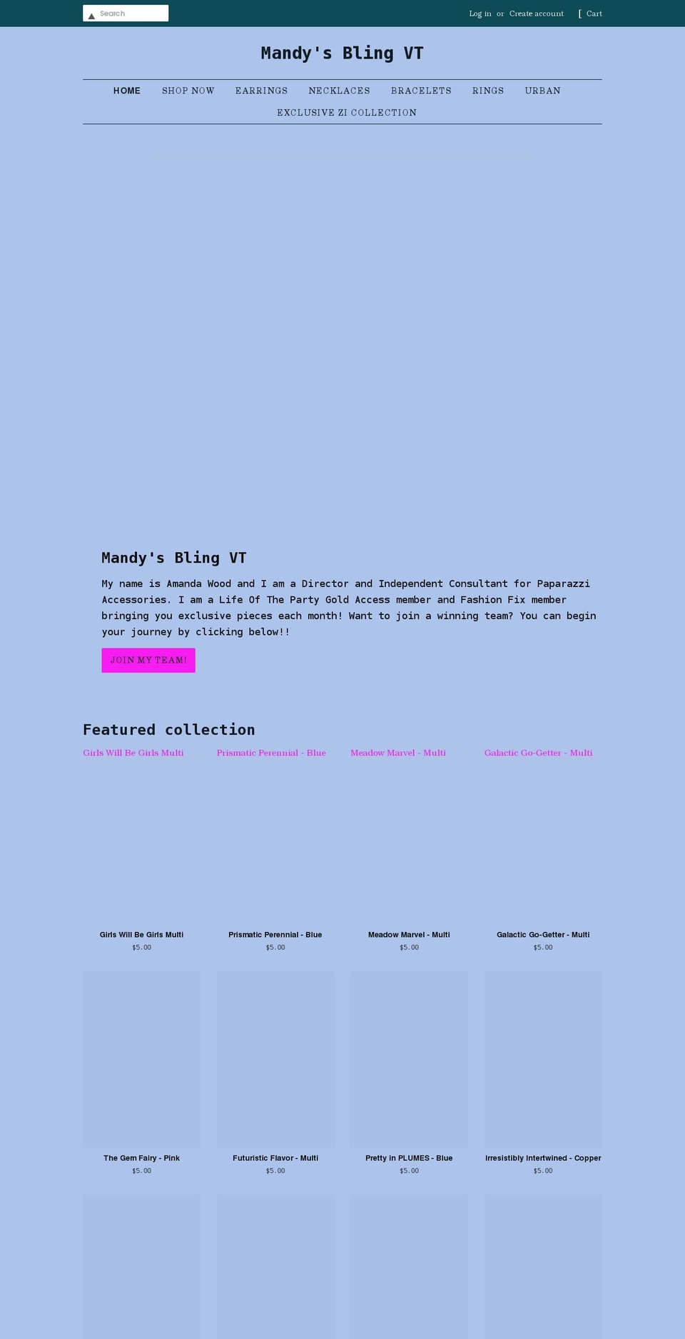 mandysblingvt.com shopify website screenshot