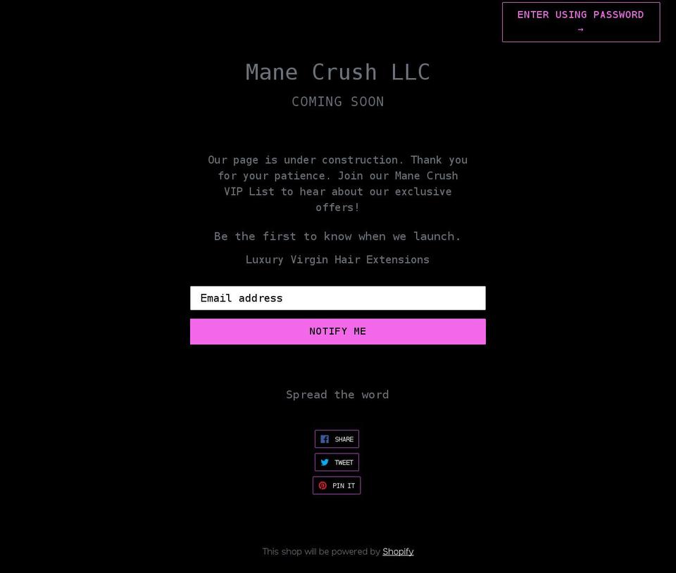 manehaircrush.com shopify website screenshot