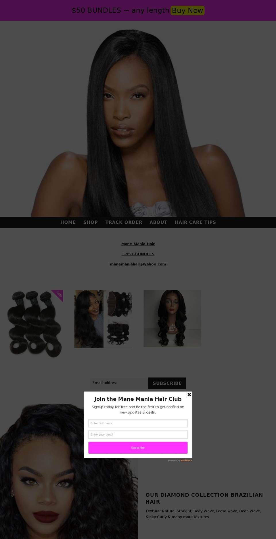 manemaniahair.com — Shopify storefront screenshot