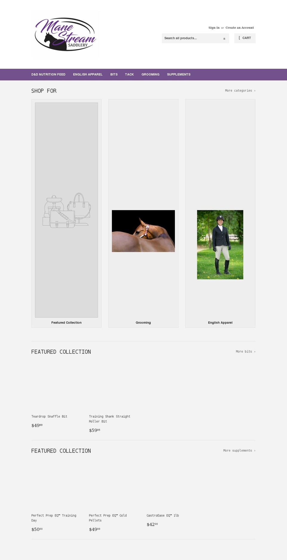 manestreamsaddlery.com — Shopify storefront screenshot