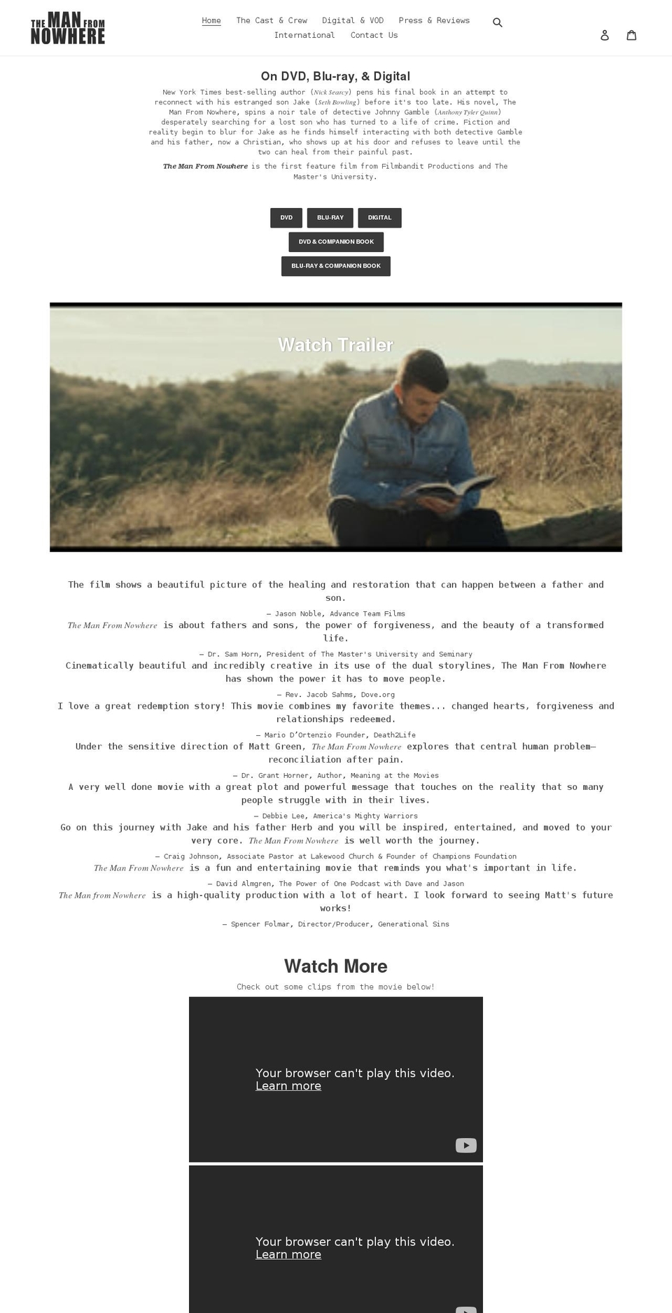 manfromnowheremovie.com shopify website screenshot