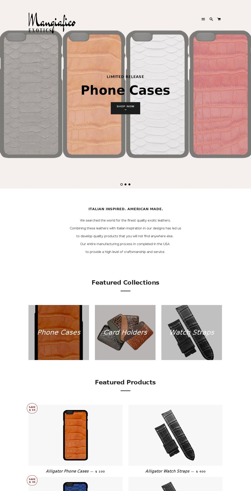 mangiaficoexotics.com — Shopify storefront screenshot