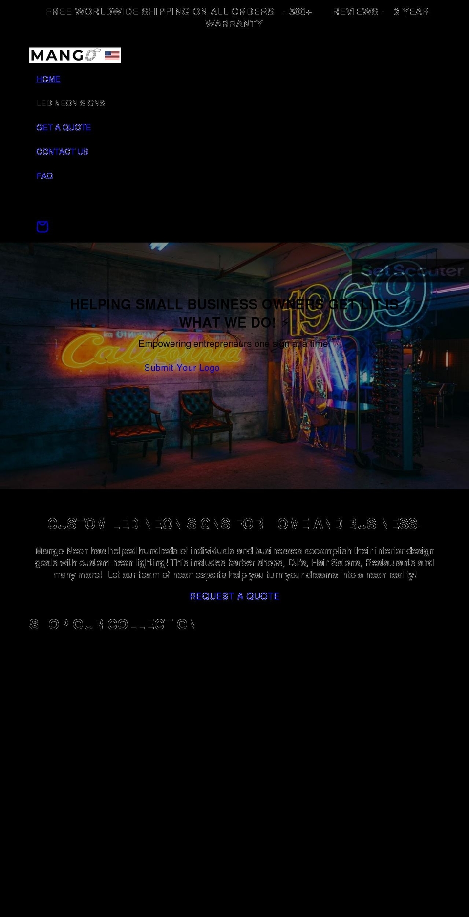 mangoneon.com shopify website screenshot