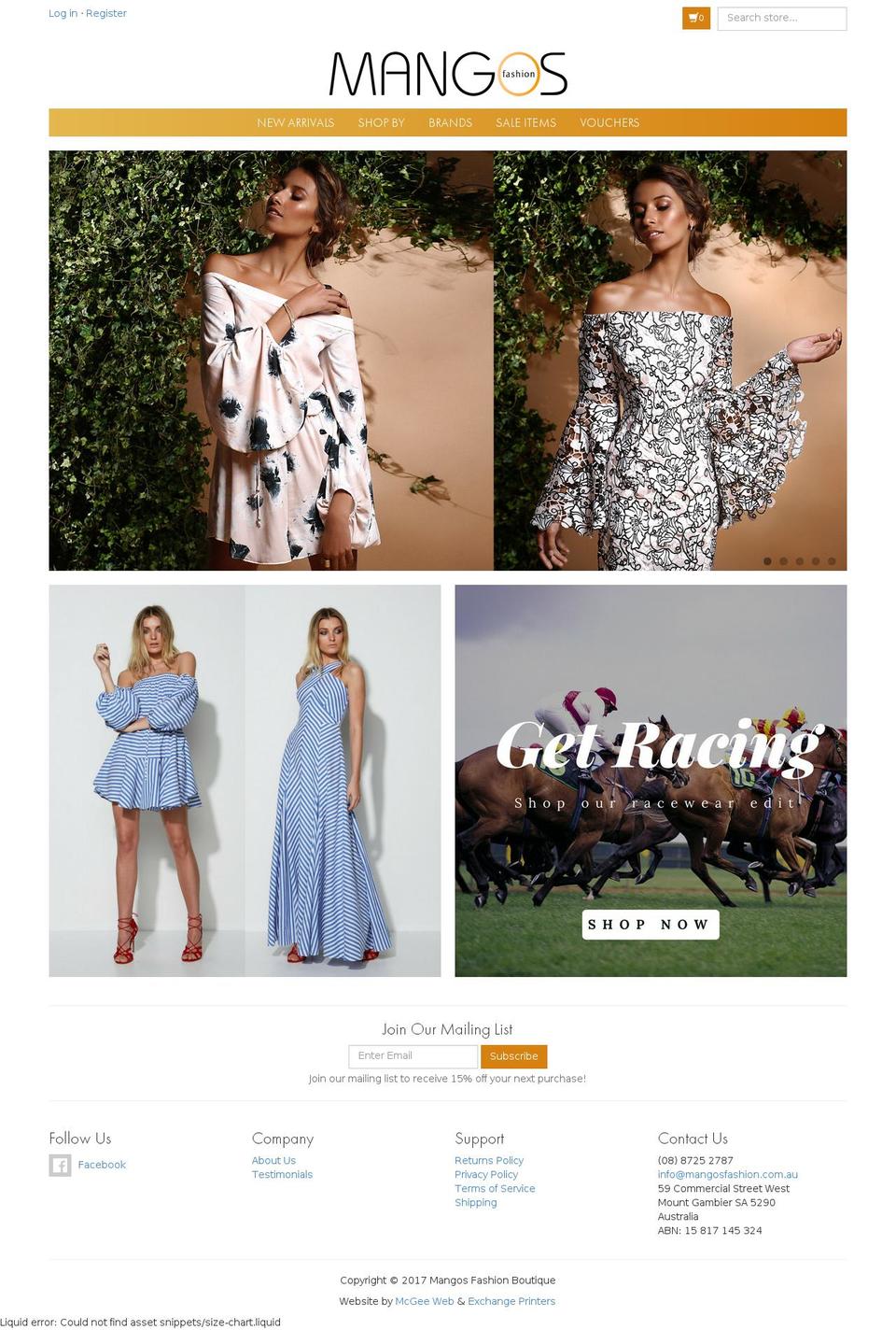 mangosfashion.com.au shopify website screenshot