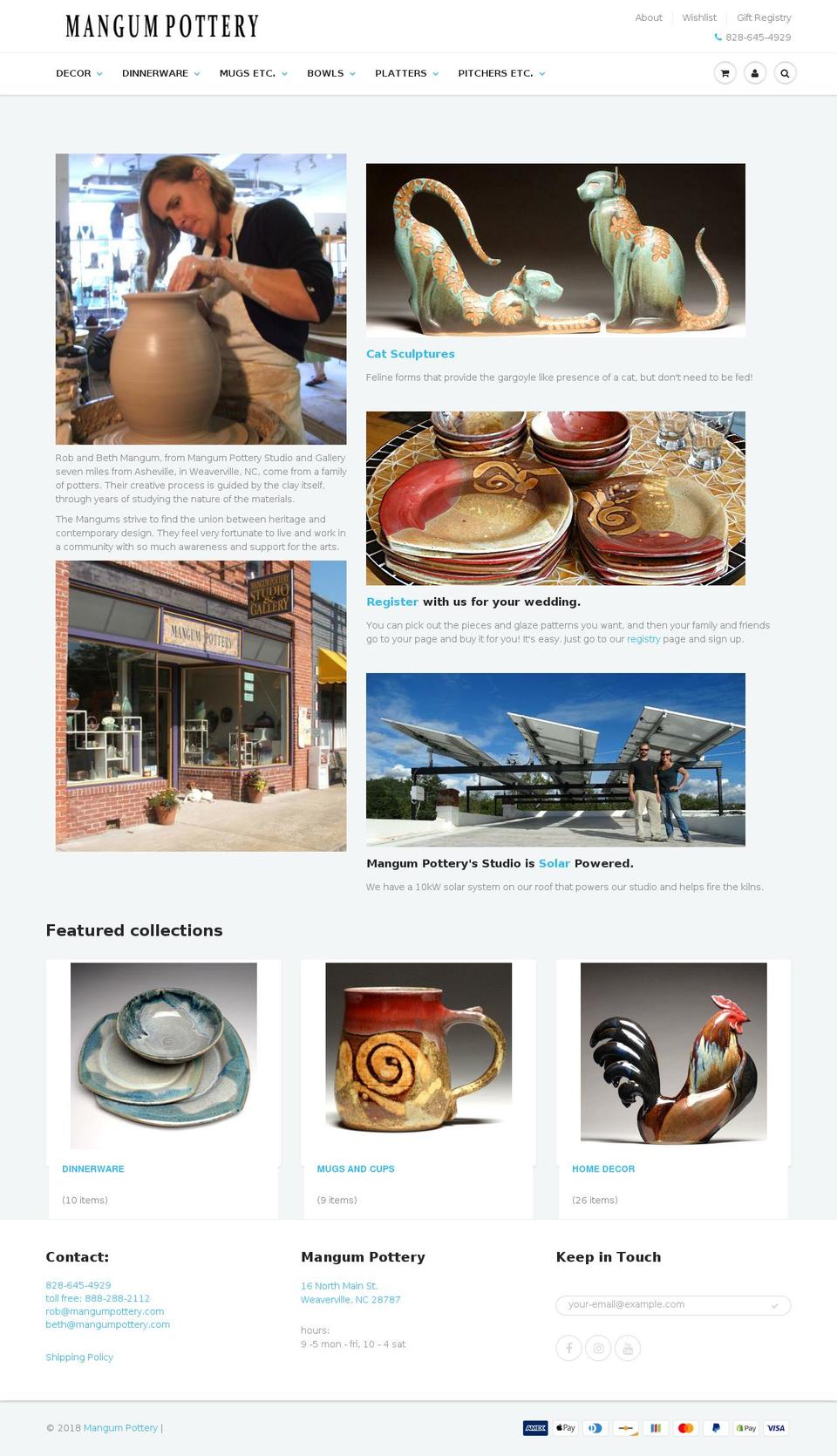 mangumpottery.com shopify website screenshot