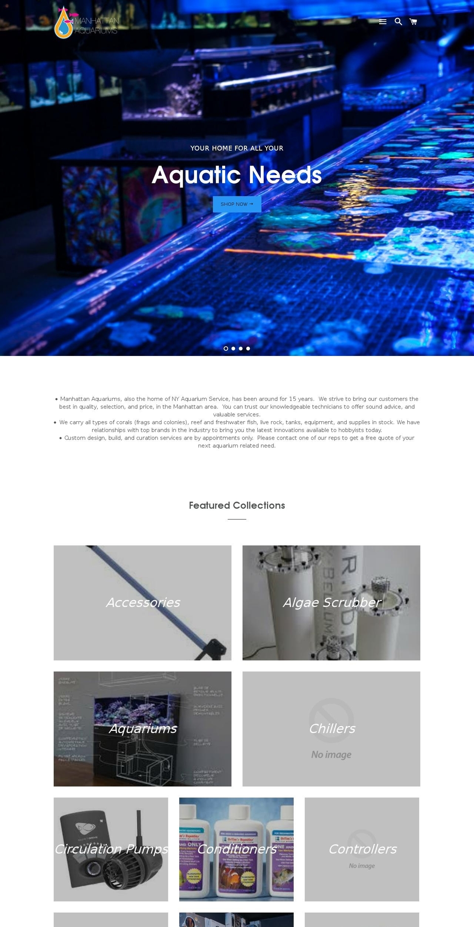 manhattanaquaria.com shopify website screenshot