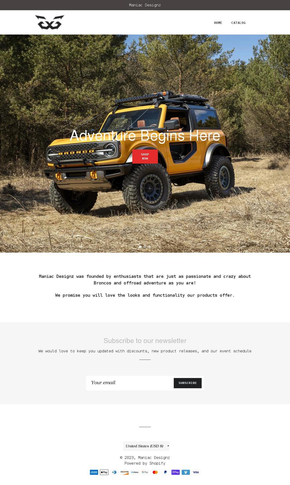 maniacdesignz.com shopify website screenshot