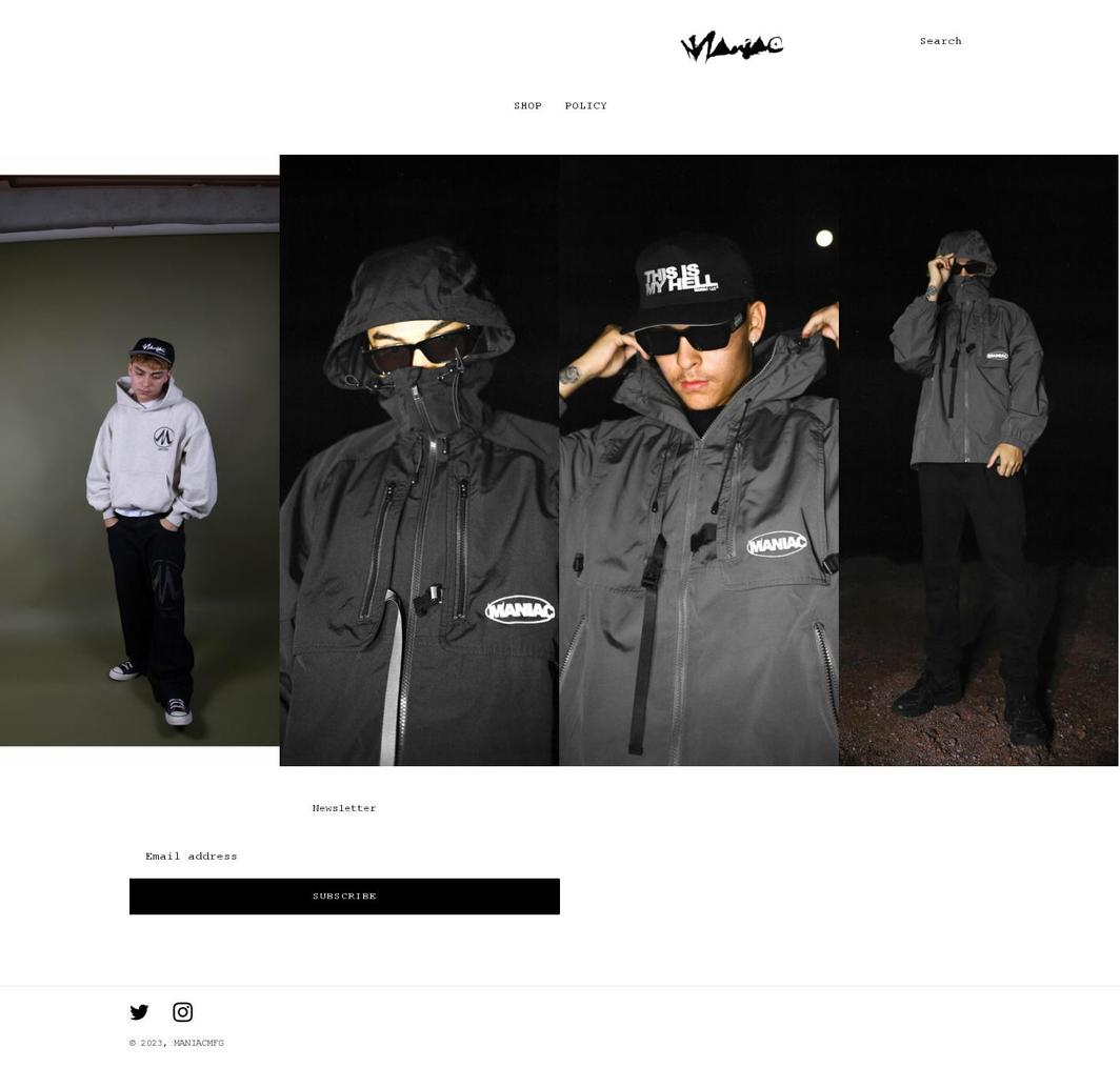 maniacmfg.com shopify website screenshot