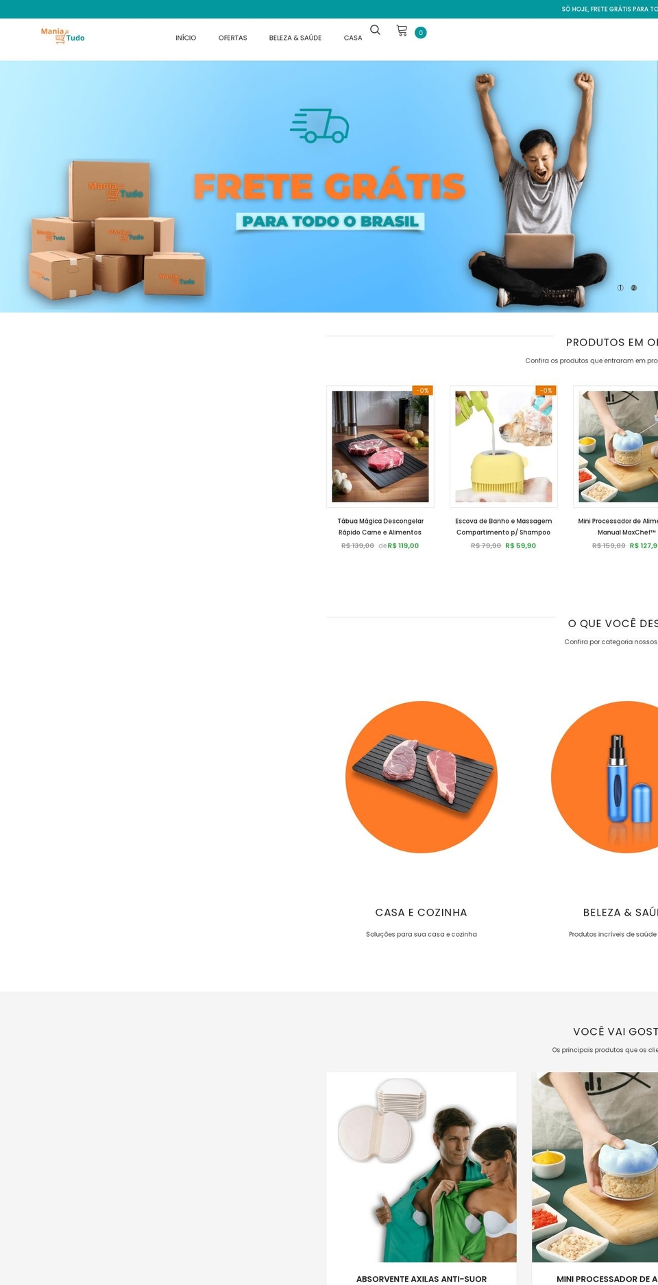 maniadetudo.com shopify website screenshot