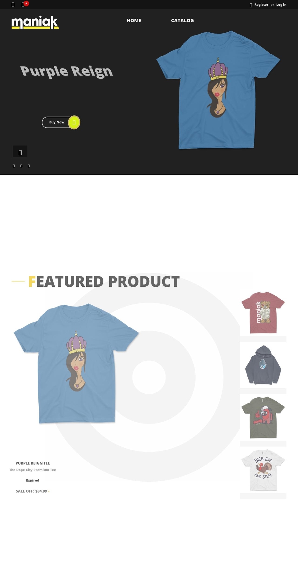 maniakclothing.com shopify website screenshot